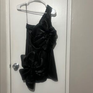 Akira Black One-Shoulder Dress with Floral Accents